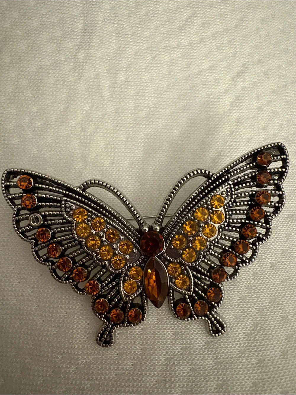 Butterfly Rhinestone Brooch in Amber and Yellow